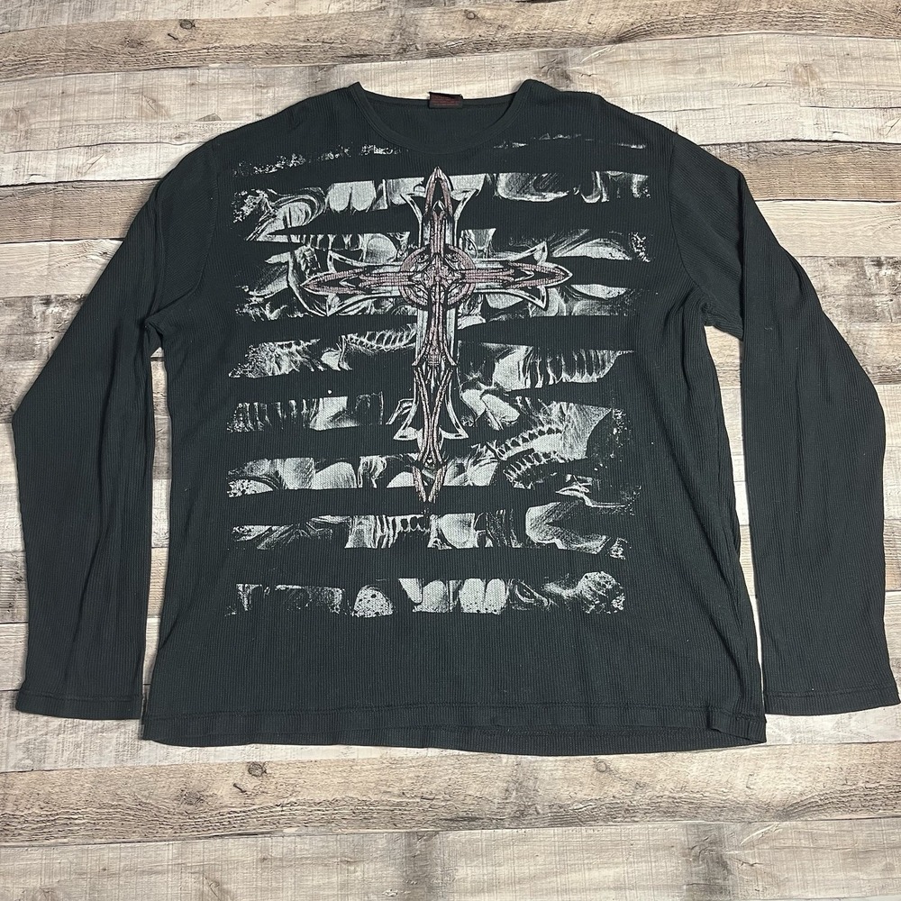 MMA Elite Thermal Shirt Size 2XL Black Vintage Punk Grunge Y2K